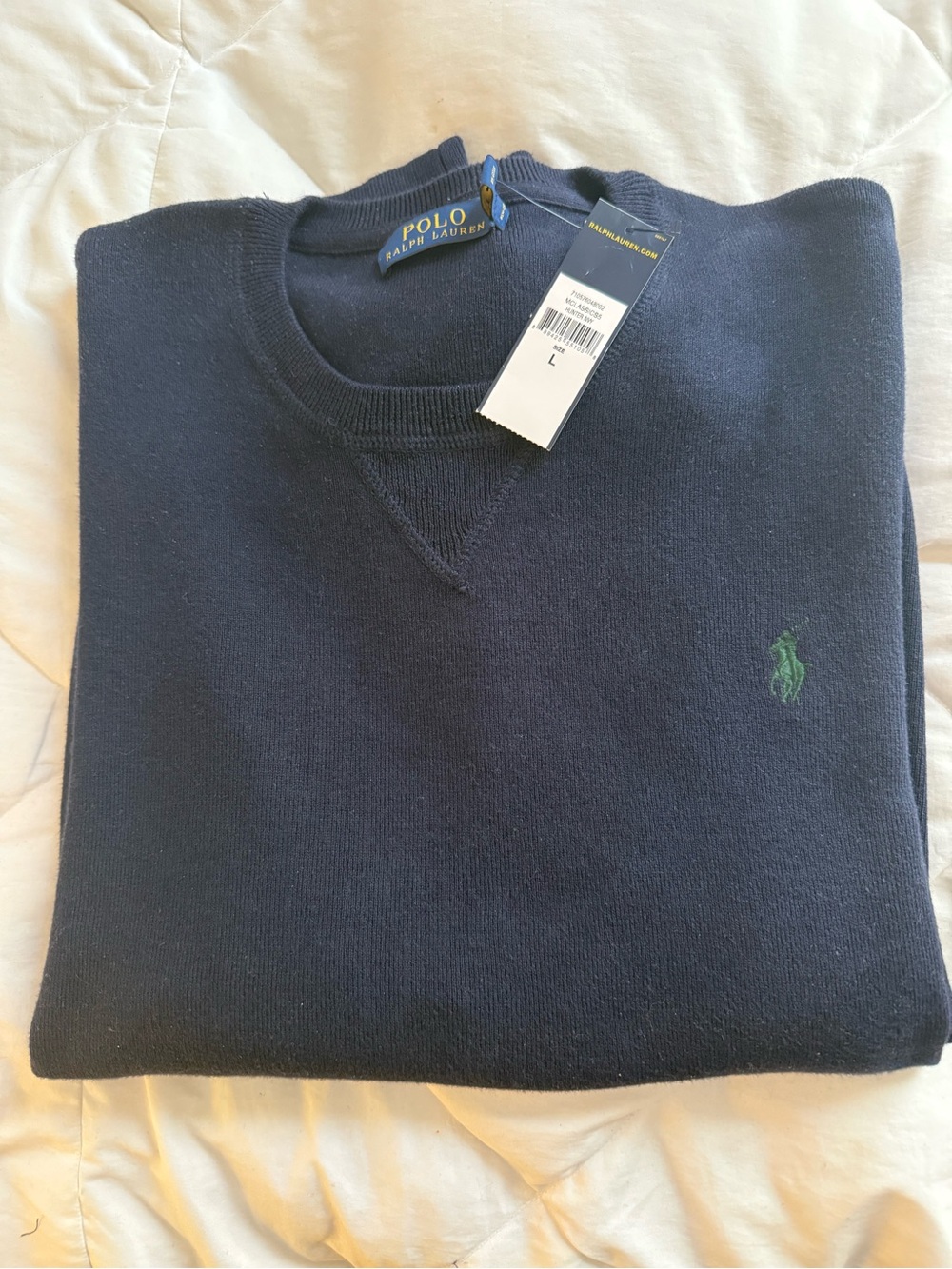 Men’s Polo Ralph Lauren navy blue crew neck cotton sweater .  L